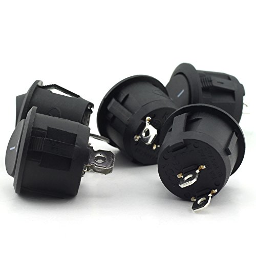 TOTOT 5pcs ON/Off Round Rocker Switch for Car Dash Dashboard Truck Home Toggle SPST Switch Snap 6A 250V 2Pin 2 Position Black Button