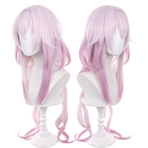 Image of Anime Pink Long Straight Wig with Ponytail and Bangs Women Jellyfish-Bob Adult March 7th(Evernight) Wigs Halloween,Christmas,Comic con,Game Show,Party