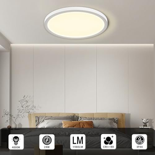 LQWELL LED Deckenleuchte IP44 Badlampe Rund Flach 18W 4000K 1980lm 22cm – Ansicht 3
