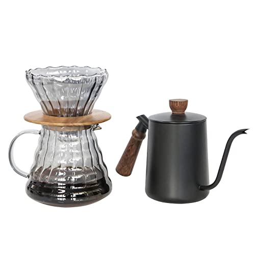 Sotech Pour Over Coffee Maker Set With Black Gooseneck Kettle, Wooden Pad Holder, Coffee Dripper Server, Diy Manual Portable Coffee Maker Set #TOP1