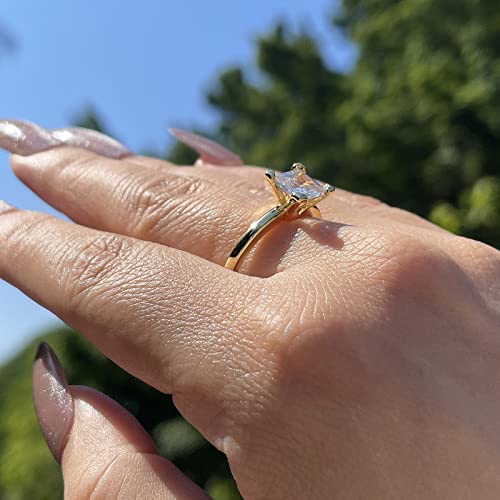 Solitaire Cubic Zirconia Engagement Rings for Women 14K Gold Plated Round Princess Radiant Wedding Bands Promise4