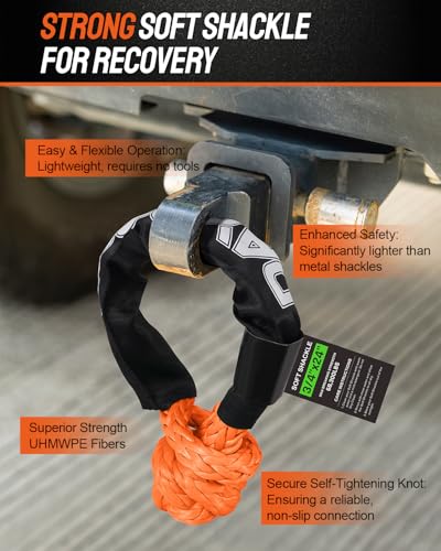 Image of DAYDOOR 68,300 LBS Soft Shackle Recovery Kit, 3 /4 inch x 24 inch (2-Pack) with 7075 Aluminum Snatch Ring, Winch Accessory for Ford F250 /F350, Ram 2500 /3500, Heavy Tractor & Full-Size Trucks(Orange)