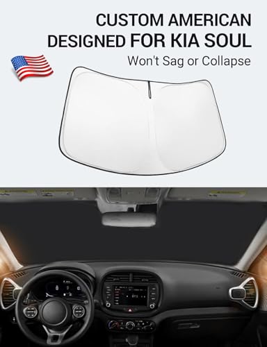 Image of Proadsy 2026 Upgrade Windshield Sun Shade Custom Fit Kia Soul 2020-2025 2026 4-Layer Foldable Front Sunshade Protector Sun Visor Blocks UV Rays Keep Car Cooler