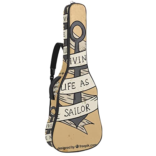 Anchor and Slogan Housse rembourrée imperméable Oxford pour guitare avec bandoulière réglable - Les Beatles, Paul McCartney, John Lennon, RIngo Starr, George Harrison Anchor and Slogan Housse rembourrée imperméable Oxford pour guitare avec bandoulière réglable