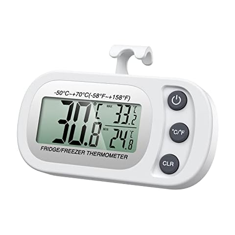 Fridge Thermometer Digital, Brifit Digital Fridge Freezer Temperature Thermometer with Large LCD Display Min/Max °C/°F Function, Fridge Thermometer with Hanging Hook Retractable Stand - 1 PCS Cover