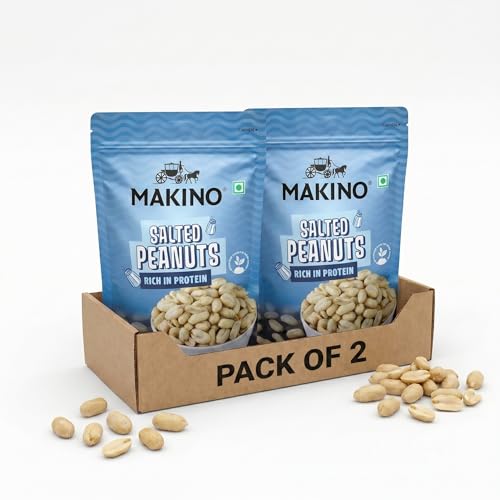 Image of Makino Salted roasted Peanuts,Pack of 2 (140g) Each - Crunchy Khari Sing, Groundnut | Only Roasted Not Fried, High in Protein, Gluten Free, Zero Cholesterol & Trans Fat, 100% Natural Gujarat Groundnuts