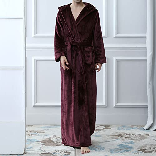 Mens Robe Warm Winter Wrap Style Hooded Bathrobe Lightweight Comfy Full Lenght House Robes With Pocket Loungewear2
