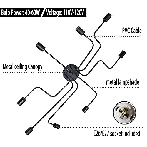 Jose2015 8CEILINGLIGHT Industrial Ceiling Light Flush Mount Farmhouse Light Fixture Black Metal 8-Light Ceiling Lamp thumb #2