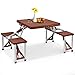 Giantex Portable Folding Picnic Table with 4 Seats, Kid's Camping Table with Umbrella Hole and Stools, Indoor and Outdoor Table for Patio, Lawn Garden, ABS and Aluminum (Brown)