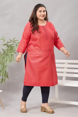 Image of DARIKA Colour Kalamkari Print Kurti for Women in Pine Cotton Plus Size & Small Size.