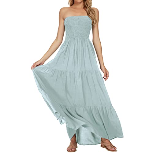 Image of Women's Summer Strapless Tube Top Maxi Dresses Off Shoulder Boho Beach Long Dress