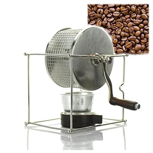 Tostador de café Máquina Cesta de parrilla con asa, asador de acero inoxidable de 360 grados para bricolaje, asador de tambor, cesta para horno, giratorio para cacahuetes, nueces secas, granos de café