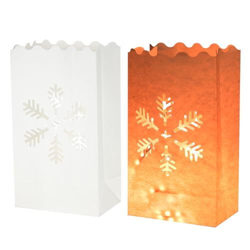 sourcing map White Paper Luminary Bags, 10 Pcs Snowflakes Shape Flame Resistant Lantern Candle Bags for Christmas Weddings Birthday Party Decoration