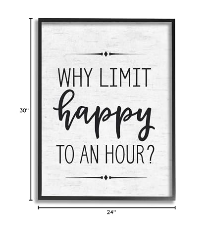 Image of Birch Script Happy Hour Affirmation, 24 x 30 Inch Framed Giclee Print | Stupell Industries | Black, 24 x 30 Inches, Easy to Hang and Sturdy, Made in USA, by Lettered and Lined