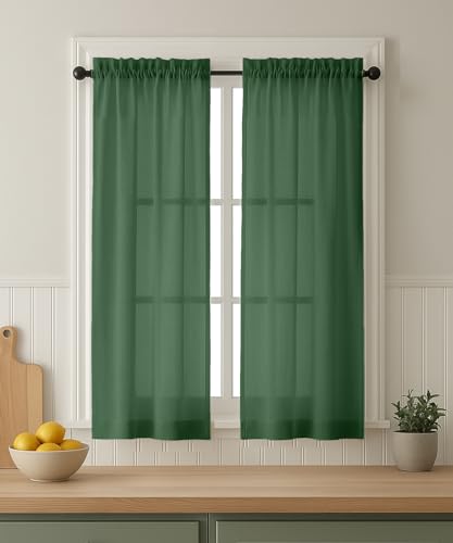 Vargottam Sheer Polyester Georgette Short Window Curtains 42" W x 45" L - Rod Pocket with 1.5" Frill, 2 Panels - Semi-Sheer Curtain Panels for Kitchen, Dining, or Small Bedroom Windows