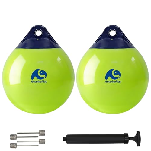 9 Inch Small Round Boat Fender Ball for Docking,Anchor Float Buoy,Marker Buoy for Lake,Inflatable Boat Bumper for Docking and Anchor Marking, High Visibility Boat Buoy Ball Marine Mooring Buoy-2PK