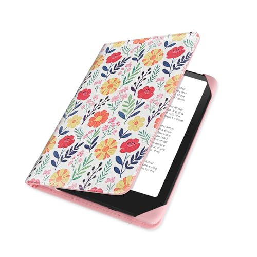Image of HoYiXi Universal Case for 6.8 Inch 7 Inch Kindle eReaders Compatible with Paperwhite /Kobo /BOOX T68 /iReader Ocean,6.8-7 inch eReaders Protective Case Cover Elastic Rope,Flowers 2