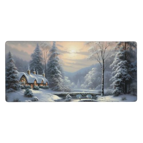 Tapis de souris de jeu haut de gamme décor hivernal 40 x 90 cm avec bordure surpiquée renforcée