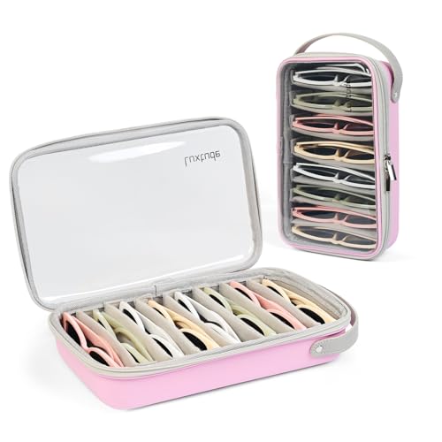 Luxtude Travel Sunglasses Organizer Case for Women Men Glasses Case Multiple Pairs with Adjustable Slots Hard Shell Sunglass Storage Cases Clear Eyeglass Organizer for Multiple Glasses