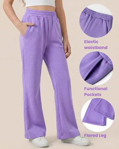 Image of WELAKEN Girls Sweatpants for Casual & Athletic - Kids Flared Pants Bell-Bottom Trousers with Pockets
