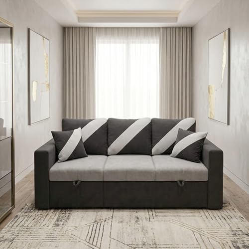 Image of FURNY Trivia 4 Seater LHS Lounger Sofa Cum Bed (Dark Gray - Light Gray) with Pull-Out Function | Luxury Velvet Suede Finish | Durable Comfort | Ideal for Living Room