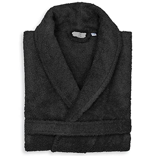 Image of Jasmin Elinor Mens Ladies Unisex Egyptian Cotton Terry Towelling Shawl Collar Bathrobe Dressing Gown (XXXXX-Large, Black)