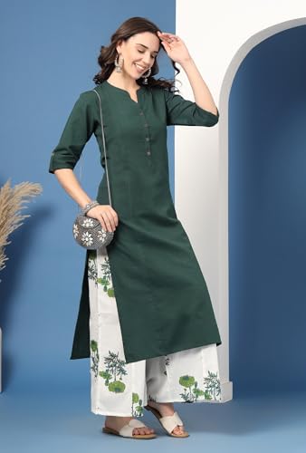 Image of Pistaa's Women's Regular Fit Cotton Solid Kurta Palazzo Set