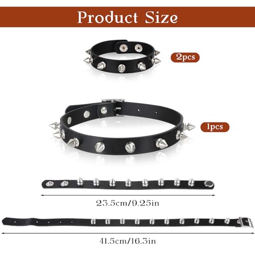 3 Pcs Leather Goth Spiked Choker, Studded Spiked Bracelets Punk Accessories Jewelry Set Leather Chokers Vintage Rock Punk Jewelry Gothic Accessories for 80s 90s Women Men Black Wristband3