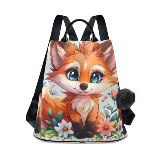 Sac à dos antivol pour femme motif renard et fleurs convertible en sac à main