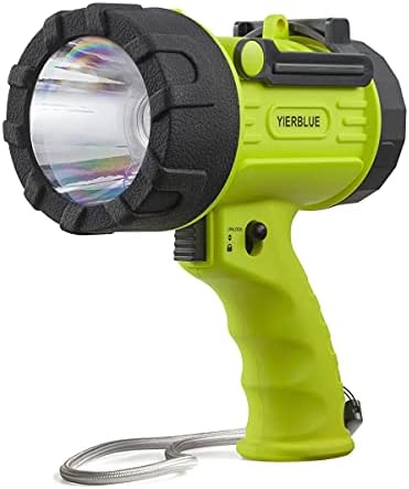 YIERBLUE Rechargeable Spotlight with Super High Lumen LED, IP67 Waterproof Handheld Flashlight Searchlight with Detachable Red Light Filter