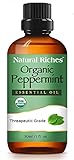 Natural Riches Organic Peppermint Oil, USDA Certified Organic, Undiluted, Natural Peppermint Essential Oil Aromatherapy, Therapeutic Grade Mentha Arvensis - Cooling Smell with Fresh Mint Oil & Menthol