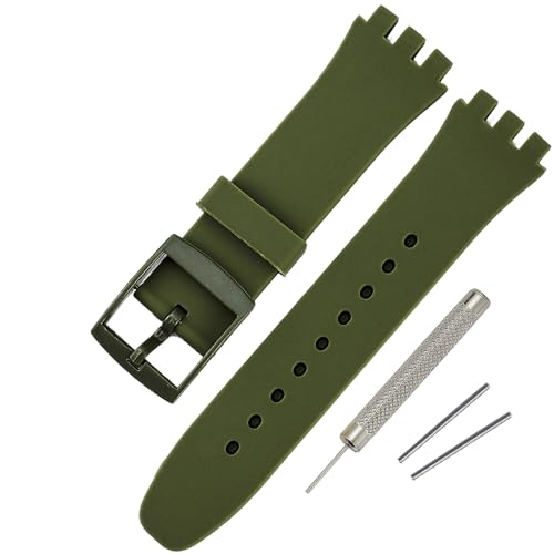 Rihahisy Silicone Rubber Watch Strap/Watch Band Replacement for Swatch (17mm, Army Green)