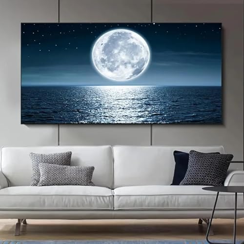 Peinture sur toile lune d'océan pour habiller un grand mur vide