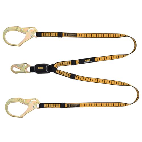 Image of DEWALT 6 Ft. Lanyard, Twin, External Absorber, with Steel Snap Hooks on D-Ring End and Steel Rebar Hook on Anchor End