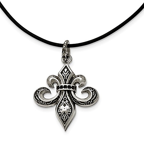 Solid Stainless Steel Men's and Fleur de Lis Pendant Necklace
