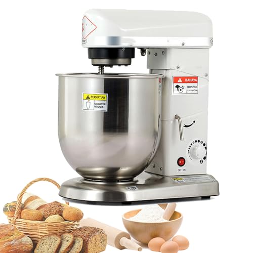 Electric Kitchen Food Stand Mixer, Professional Stand Mixer, 3 Speeds Rotating Stainless Steel Mixing Bowl, Includes Mixing Beater, Dough Hook (White 5L)