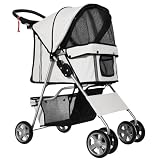 PawHut Poussette Buggy Pliable Animaux Imperméable pour Chien Chat Gris