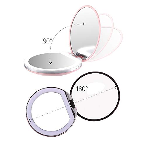 Tomshin 1X / 3X espelho de maquiagem com luz de ampliação luz mini redondo portátil LED espelho de m