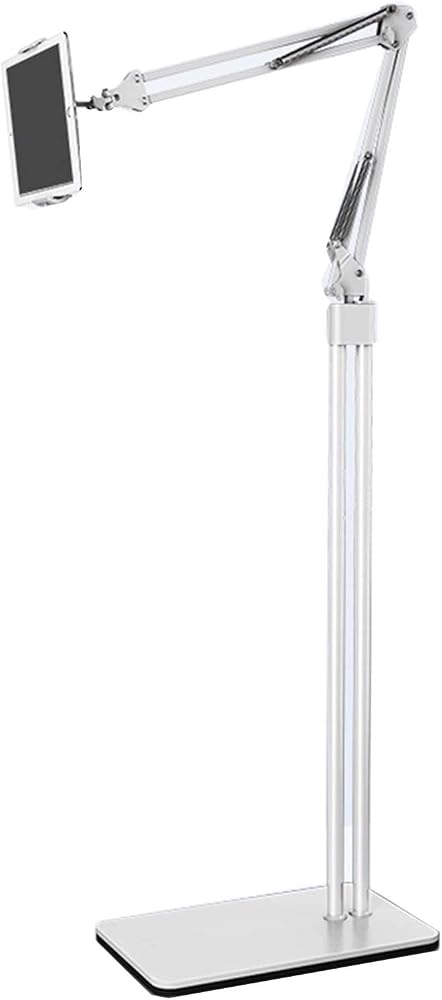 4.6-10.6 Inch Tablet Smartphones Stand Height Angle Adjustable Holder Gooseneck Arm Flexible Floor Stand for Tablet Bed Desk Reading (White b) — 사진 1