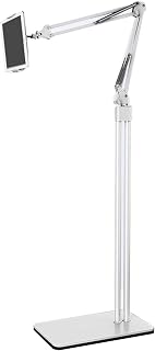 4.6-10.6 Inch Tablet Smartphones Stand Height Angle Adjustable Holder Gooseneck Arm Flexible Floor Stand for Tablet Bed Desk Reading (White b)