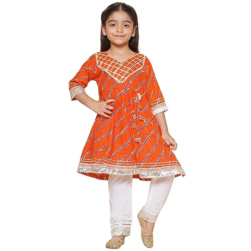 AJ DEZINES Girls Salwar Suit With Lace Work | Readymade Indian Kids Ethnic Salwar Suit||Party Wear Dress (G-1111-ORANGE-20)