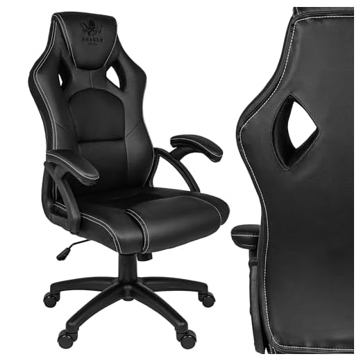 KRAKEN CHAIRS Silla de gaming de piel sintética – Negro – Silla de oficina – Ergonómica – 130 kg de capacidad de carga – Silla gamer – Silla gamers – Silla de gaming ergonómica – Silla de gaming