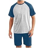 Sinzelimin Men's Pajama Set Fashion Short Sleeves Crewneck T-Shirts Tops and Pj's Shorts 2 Piece Soft Comfy Casual Tracksuit Style003 Dark Blue 4X-Large