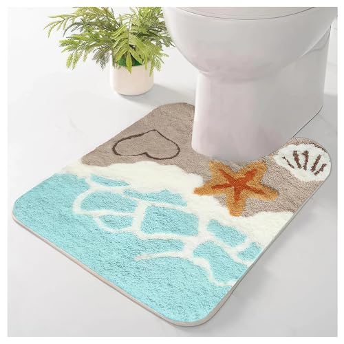 Ovimyne Toilet Rugs U Shaped Washable Non Slip 24''x20'',Imitation Cashmere Bathroom Toilet Rugs, Beach Decor for Bathroom