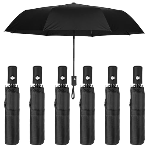 Bruislard 6 Pcs Travel Compact Umbrella Small Light Umbrella Black Automatic Open Close Umbrellas for Rain, Men Women