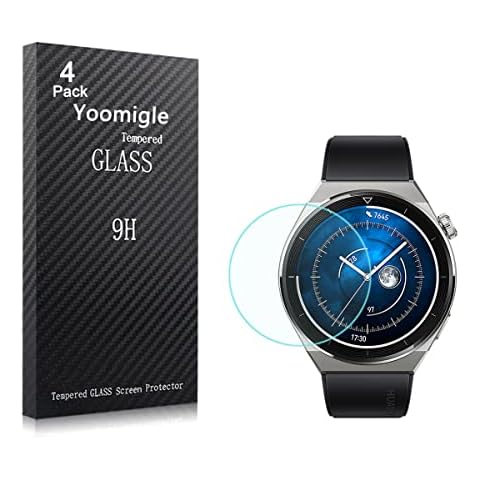 Yoomigle 4 Pack Compatible with Huawei Watch GT 3 Pro 46MM Screen Protector Tempered Glass for Huawei Watch GT3 Pro 46 MM Smartwatch Screen Protectors Cover Foils Anti-Scratch Cover
