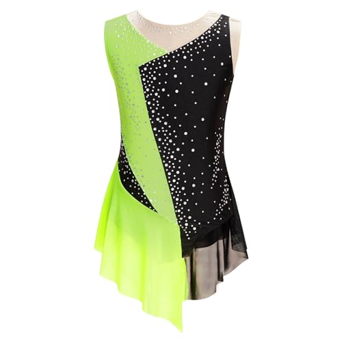 Kaerm Body Da Pattinaggio Artistico Bambina Leotard Da Balletto Senza Maniche Tuta Vestito Da Danza Moderna Latino Ragazze Vestiti Da Ballerina Abiti Da Ballo Ballet Verde fluorescente 11-12 anni