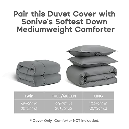 Sonive Bedding Duvet Cover Set Super Soft And Breathable Double Brushed Microfiber 3 Pieces With Zipper Closure 8 Corner Ties (Grey, Full/Queen) #TOP6