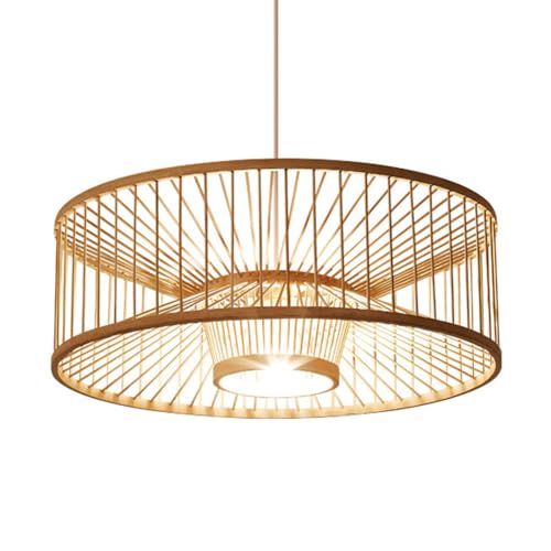 Lustre en bambou grand plafonnier suspendu E27 avec auvent en bois pour salon