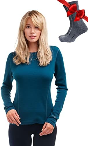 Merino.tech 100% Merino Wool Base Layer Women Shirt & Socks - All-Season (Medium, 250 Deep Teal)